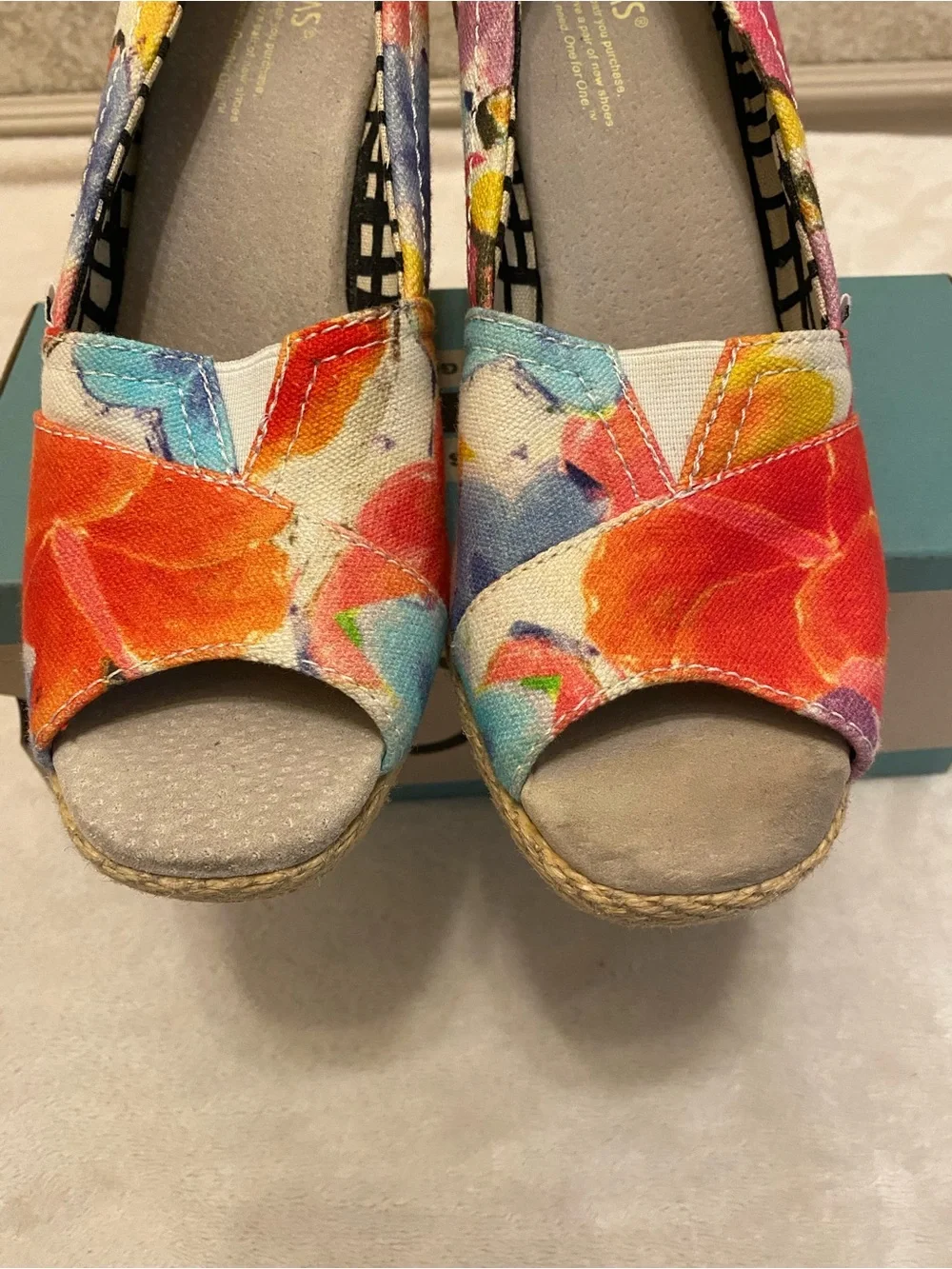 Toms Multicolor Floral Canvas Espadrille Wedges